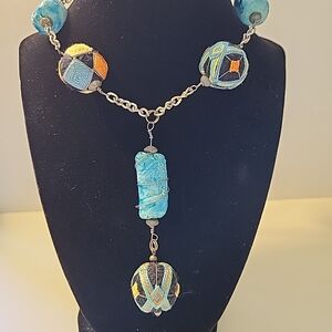 Artisan Turquoise and Orange Beaded Necklace